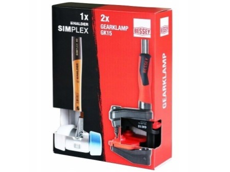 ZESTAW 2 ŚCISKÓW GK15 BESSEY + MŁOTEK DWUOBUCHOWY HALDER 50/40MM 3117.051
