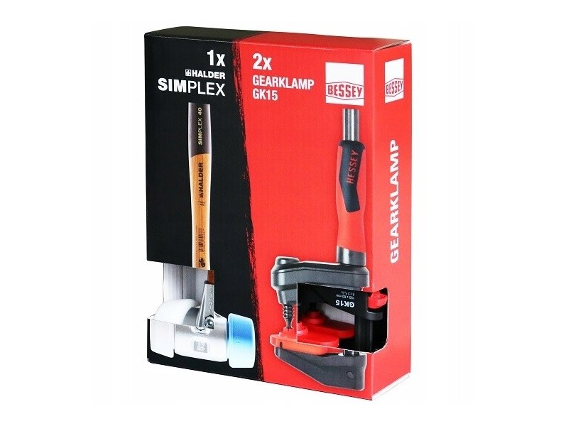 ZESTAW 2 ŚCISKÓW GK15 BESSEY + MŁOTEK DWUOBUCHOWY HALDER 50/40MM 3117.051