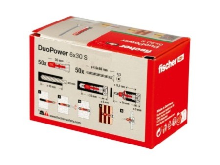 Kołek rozporowy fischer DuoPower 6 x 30 S z wkrętem 00535459
