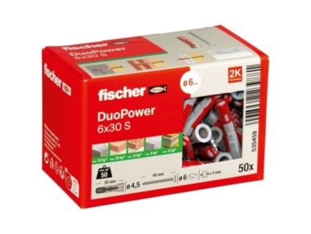 Kołek rozporowy fischer DuoPower 6 x 30 S z wkrętem 00535459