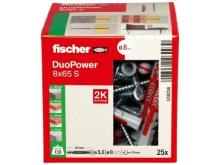 Kołek rozporowy fischer DuoPower 8 x 65 S z wkrętem 00538256