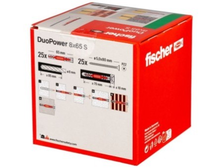 Kołek rozporowy fischer DuoPower 8 x 65 S z wkrętem 00538256