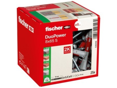 Kołek rozporowy fischer DuoPower 8 x 65 S z wkrętem 00538256