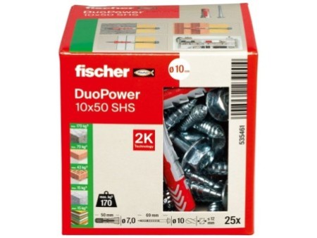Kołek rozporowy fischer DuoPower 10 x 50 S z bezpiecznym wkrętem 00535461
