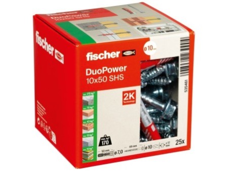 Kołek rozporowy fischer DuoPower 10 x 50 S z bezpiecznym wkrętem 00535461