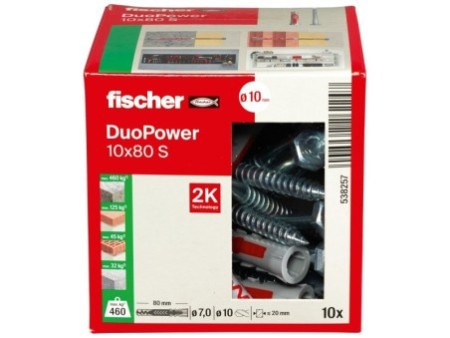Kołek rozporowy fischer DuoPower 10 x 80 S z bezpiecznym wkrętem 00538257