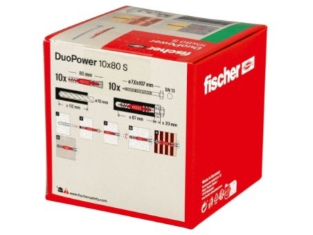 Kołek rozporowy fischer DuoPower 10 x 80 S z bezpiecznym wkrętem 00538257