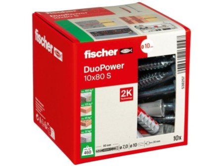 Kołek rozporowy fischer DuoPower 10 x 80 S z bezpiecznym wkrętem 00538257