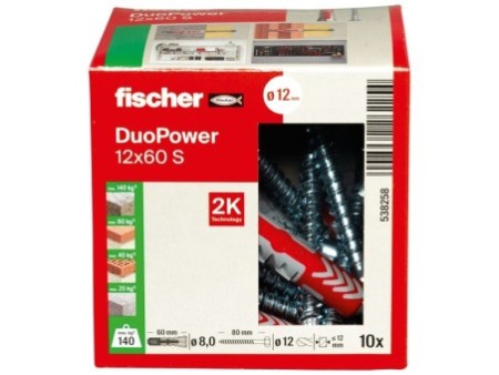 Kołek rozporowy fischer DuoPower 12 x 60 S z bezpiecznym wkrętem 00538258