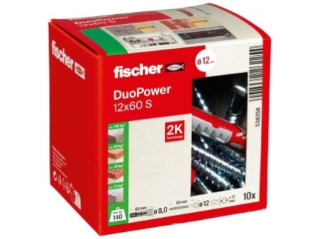 Kołek rozporowy fischer DuoPower 12 x 60 S z bezpiecznym wkrętem 00538258
