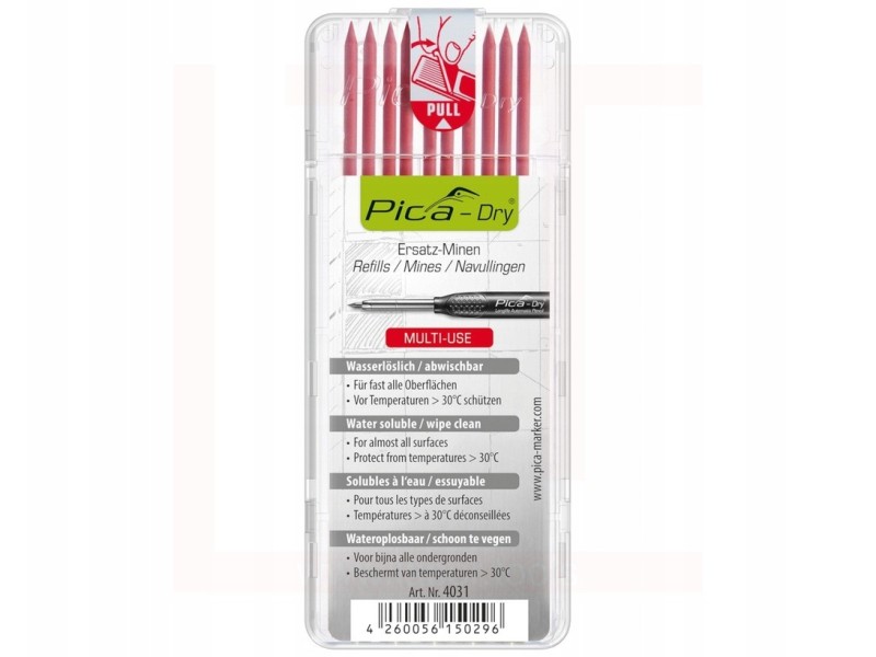 Wodorozpuszczalne czerwone Wkłady do Ołówka 3030 PICA DRY MARKER 4031 10szt