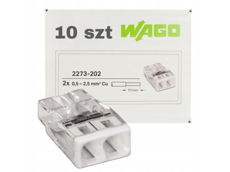 WAGO 2273-202 Szybkozłączka Złączka na Drut 2x 0,5-2,5mm2 ORYGINALNA 10szt WAGO 2273-202 Szybkozłączka Złączka na Drut 2x 0,5-2,5mm2 ORYGINALNA 10szt