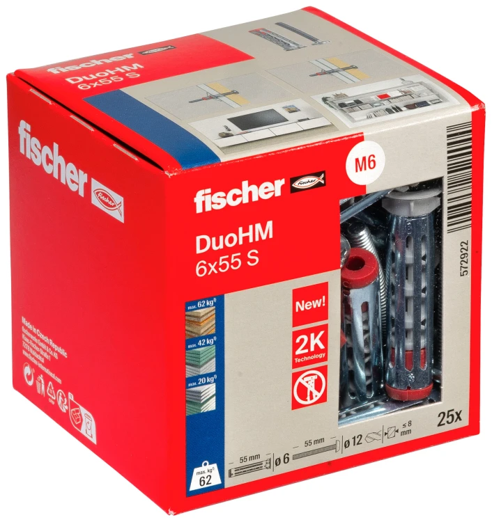 Kołek rozporowy do pustych przestrzeni Fischer DuoHM 6x55 S 25 szt. – 572922