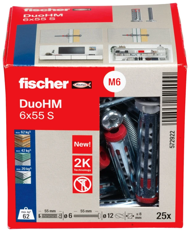 Kołek rozporowy do pustych przestrzeni Fischer DuoHM 6x55 S 25 szt. – 572922
