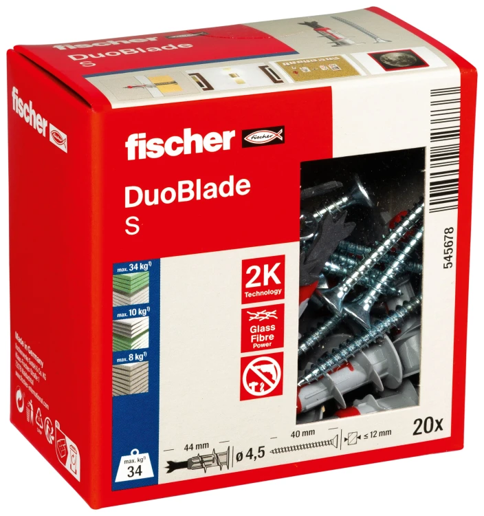 Kołek do płyt gipsowych Fischer DuoBlade S 20 szt. – 545678