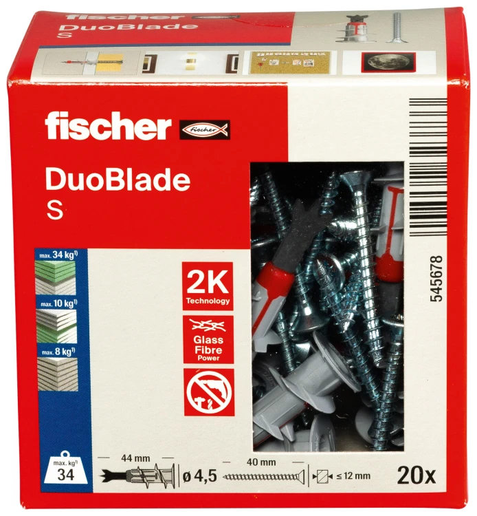 Kołek do płyt gipsowych Fischer DuoBlade S 20 szt. – 545678