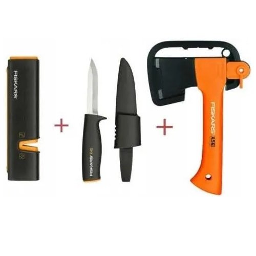 Fiskars Zestaw 1057913: X5 XXS 23 cm + Xsharp + nóż K40 – ognisko/outdoor
