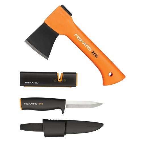 Fiskars Zestaw 1057913: X5 XXS 23 cm + Xsharp + nóż K40 – ognisko/outdoor