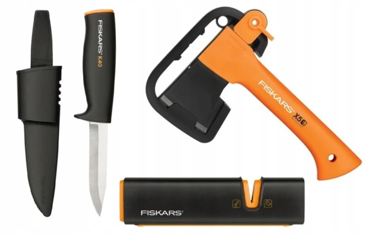 Fiskars Zestaw 1057913: X5 XXS 23 cm + Xsharp + nóż K40 – ognisko/outdoor