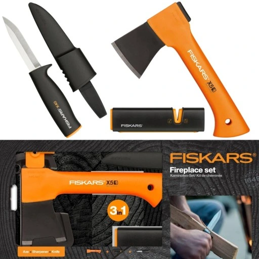 Fiskars Zestaw 1057913: X5 XXS 23 cm + Xsharp + nóż K40 – ognisko/outdoor