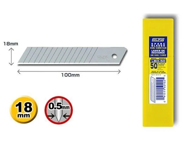 Olfa ostrza łamane LBD-50 18 mm drobnosegmentowe 50 szt. oryginalne