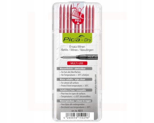 Wodorozpuszczalne czerwone Wkłady do Ołówka 3030 PICA DRY MARKER 4031 10szt