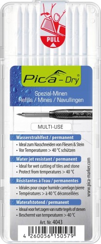 Pica 4043 Wkłady wodoodporne do ołówka Pica Dry 3030 białe