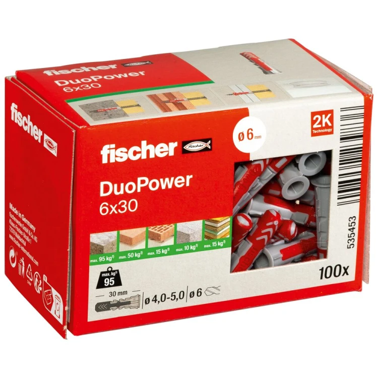 Kołek rozporowy fischer DuoPower 6 x 30 100 szt. 00535453