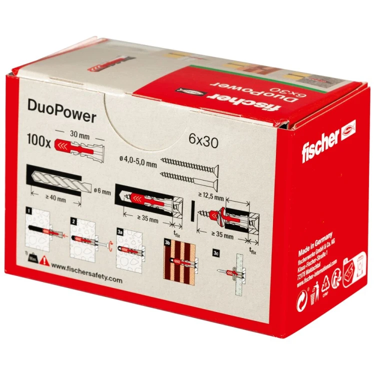 Kołek rozporowy fischer DuoPower 6 x 30 100 szt. 00535453