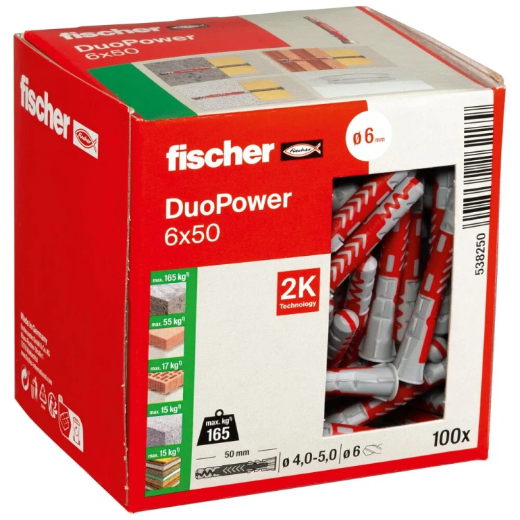 Kołek rozporowy fischer DuoPower 6 x 50 100 szt. 00538250