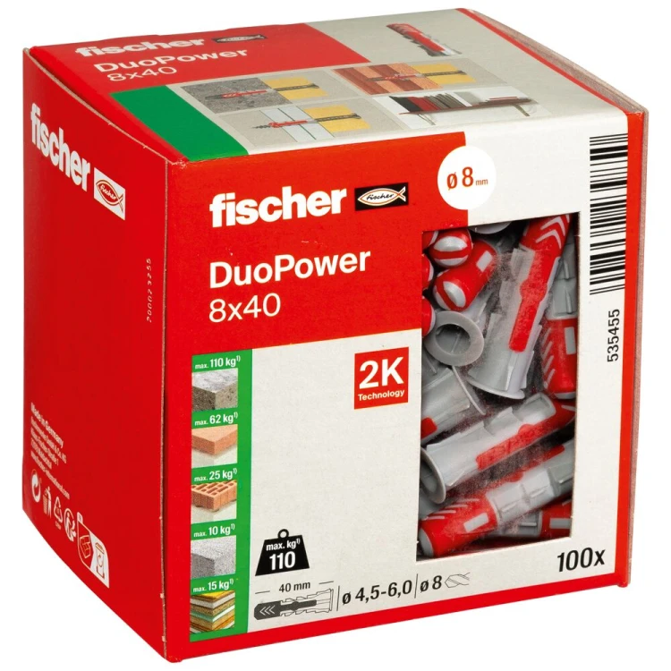 Kołek rozporowy fischer DuoPower 8 x 40 100 szt. 00535455