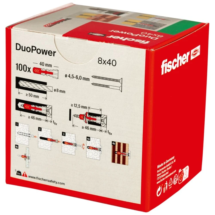 Kołek rozporowy fischer DuoPower 8 x 40 100 szt. 00535455