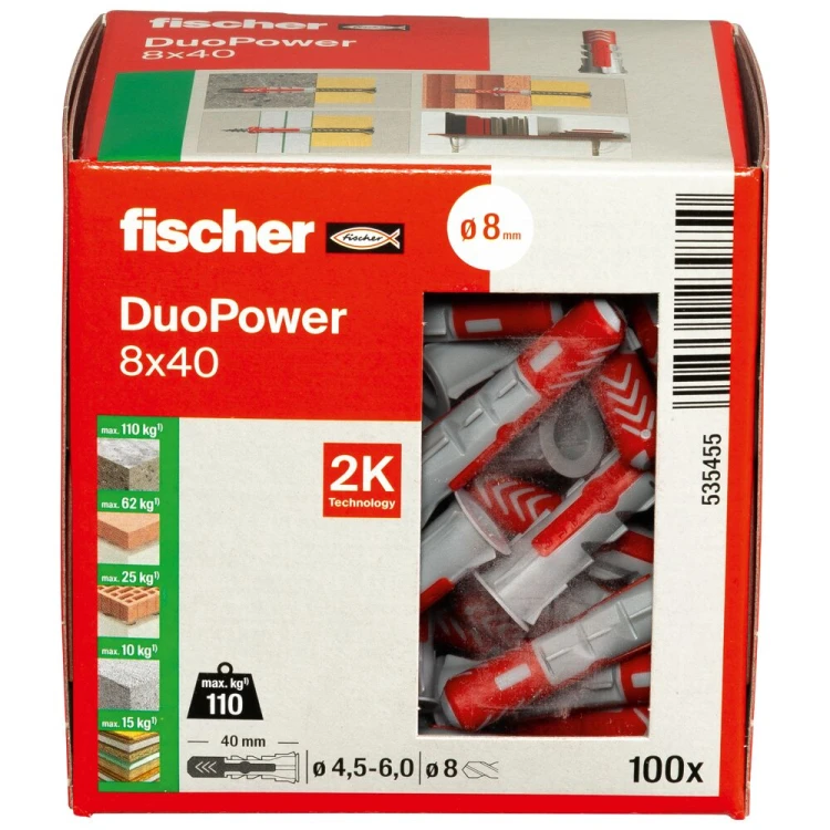 Kołek rozporowy fischer DuoPower 8 x 40 100 szt. 00535455