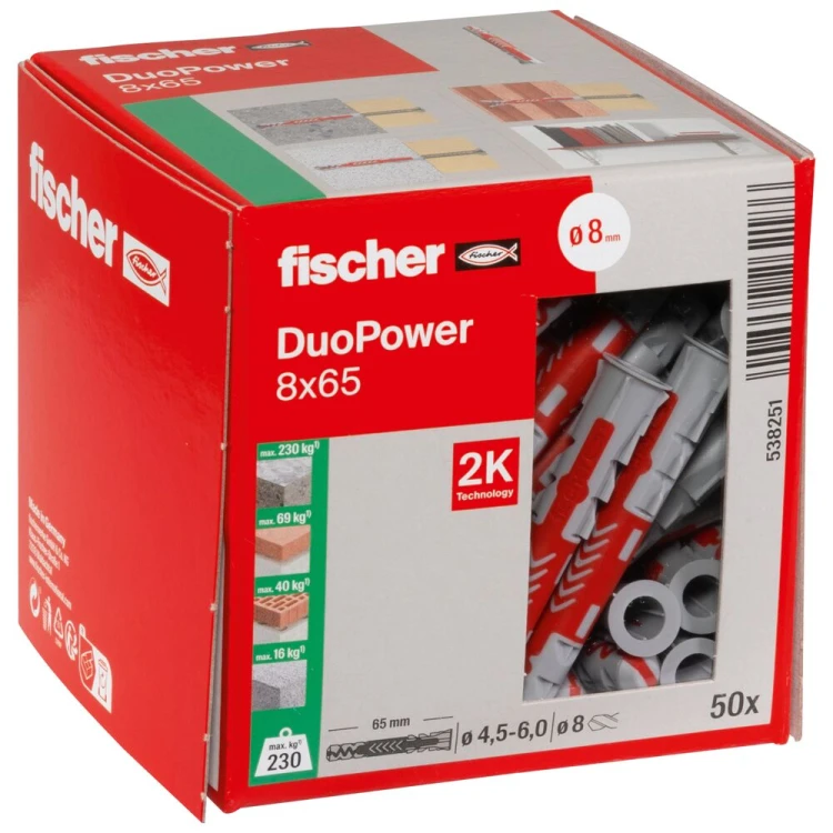 Kołek rozporowy fischer DuoPower 8 x 65 50 szt.  00538251