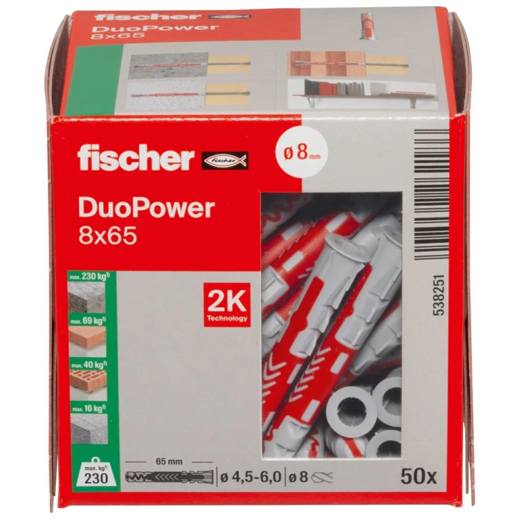 Kołek rozporowy fischer DuoPower 8 x 65 50 szt.  00538251