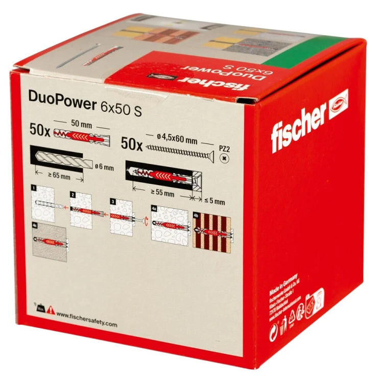 Kołek podstawowy fischer DuoPower 6 x 50 S z wkrętem 50 szt. 00538255